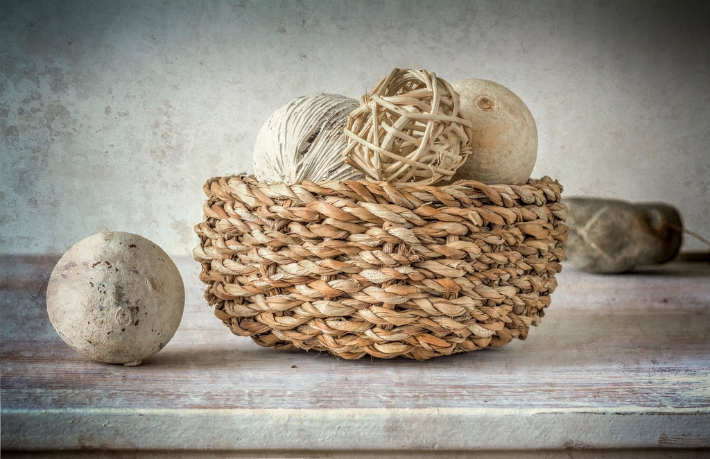 Assorted storage baskets and bins used for home organization